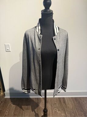 Gray Men’s Varsity Jacket with Striped Trim